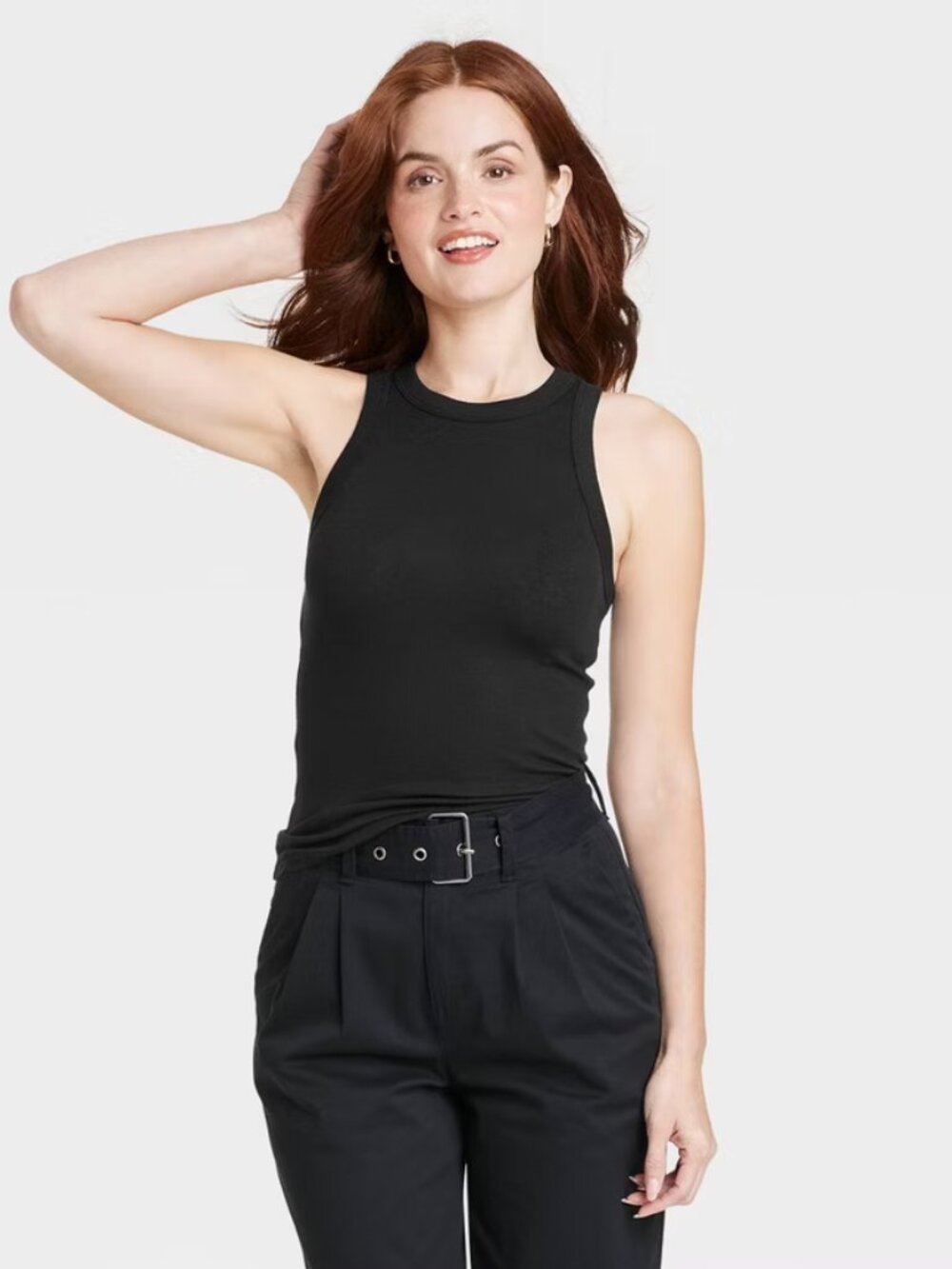 Women's Slim Fit Ribbed Tank Top - A New Day Black M